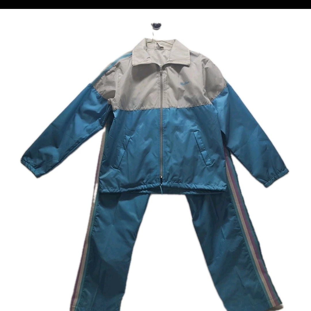Vtg 80s Mcgregor Windsuit Set Size Small Blue/Gray